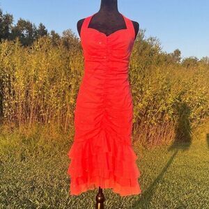 Vintage 90s Fairy Dress Wms‎ 6 Pink Jeweled Mesh Overlay Y2K Coquette Prom Gown